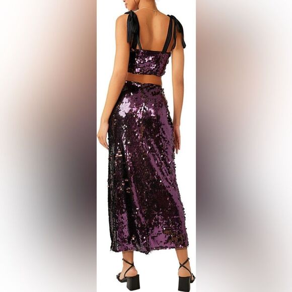 Free People NWT Star Bright Set in Lilac Sequin Skirt Set Size 0 - Picture 8 of 16